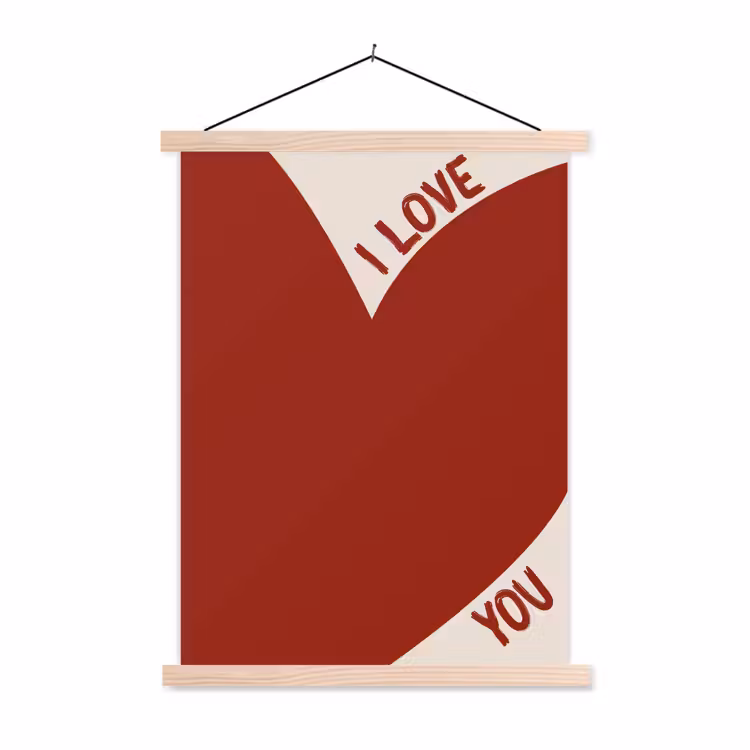Loveyou - Rood - Hart textielposter latten blank klein -3d