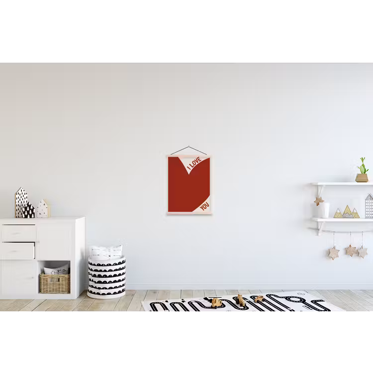 Loveyou - Rood - Hart textielposter latten blank klein -kinderkamer
