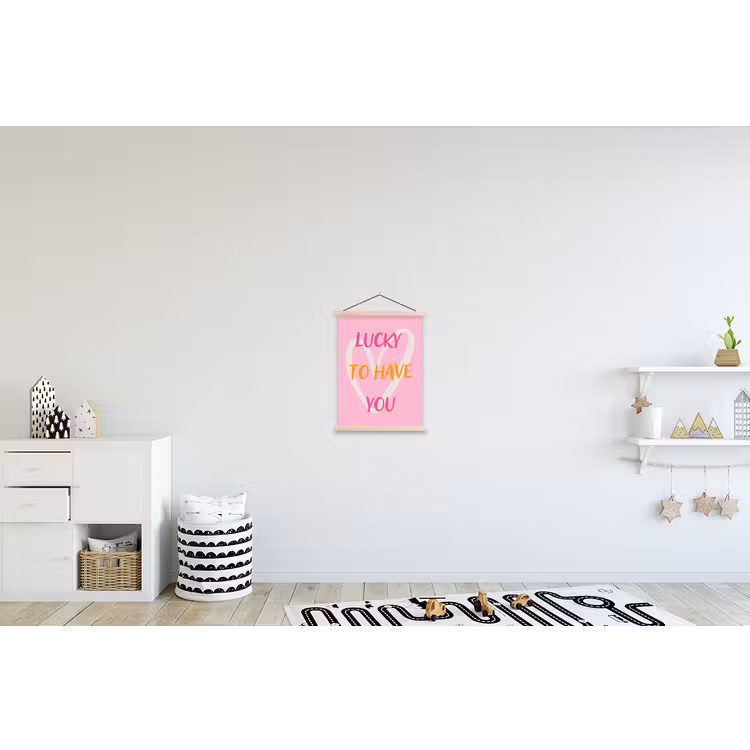 Lucky - Love - Valentijn - Roze textielposter latten blank klein -kinderkamer