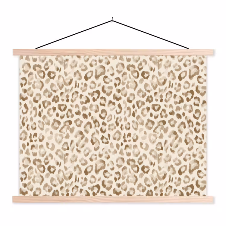 Luipaard - Klassiek - Beige textielposter latten blank klein 122 -3d