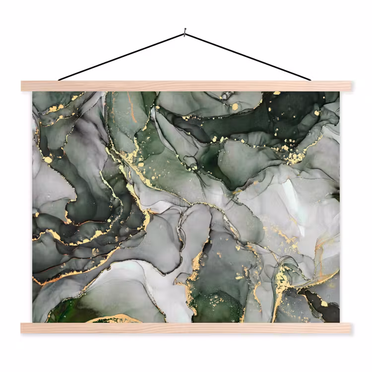 Luxe - Marmer - Groen textielposter latten blank klein -3d