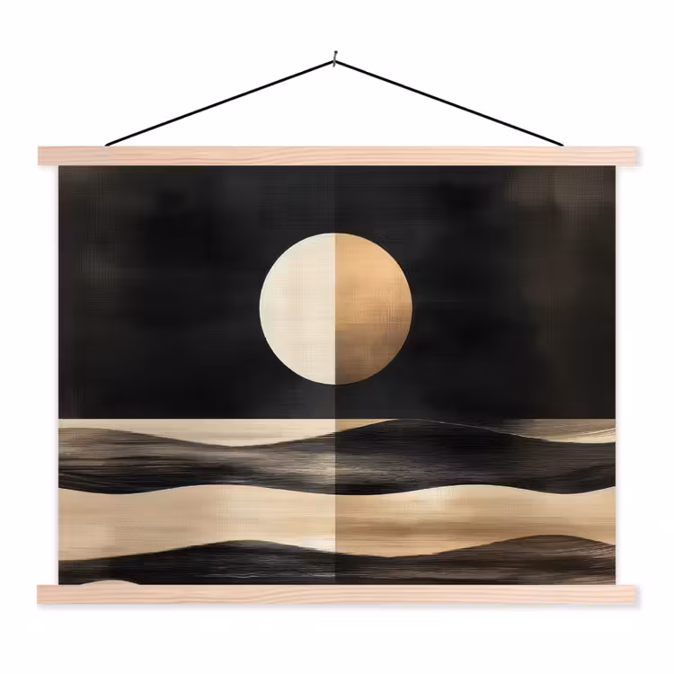 Maan - Cirkel - Goud textielposter latten blank klein -3d
