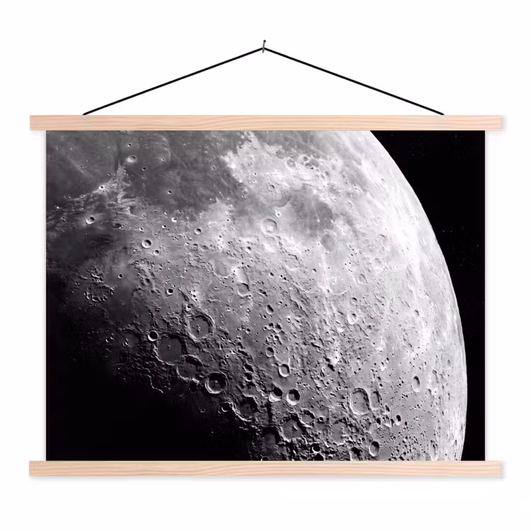 Schoolplaat - Maan - Kraters - Ruimte - Maan - Kraters - Ruimte textielposter latten blank klein