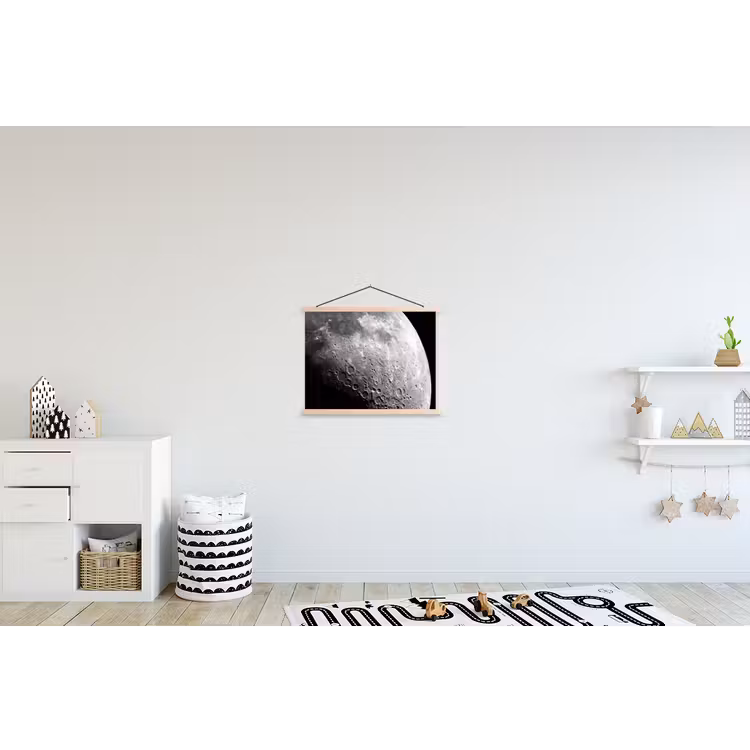 Schoolplaat - Maan - Kraters - Ruimte - Maan - Kraters - Ruimte textielposter latten blank klein