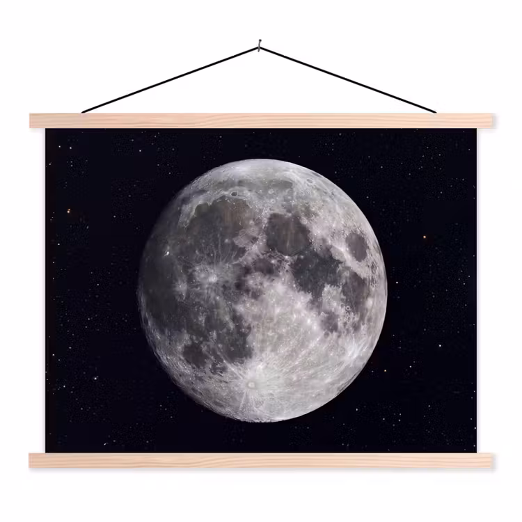 Schoolplaat - Maan - Sterren - Ruimte - Maan - Sterren - Ruimte textielposter latten blank klein