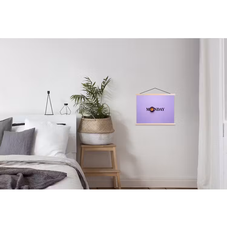 Maandag - Mok - Koffie - Paars textielposter latten blank klein -woonkamer