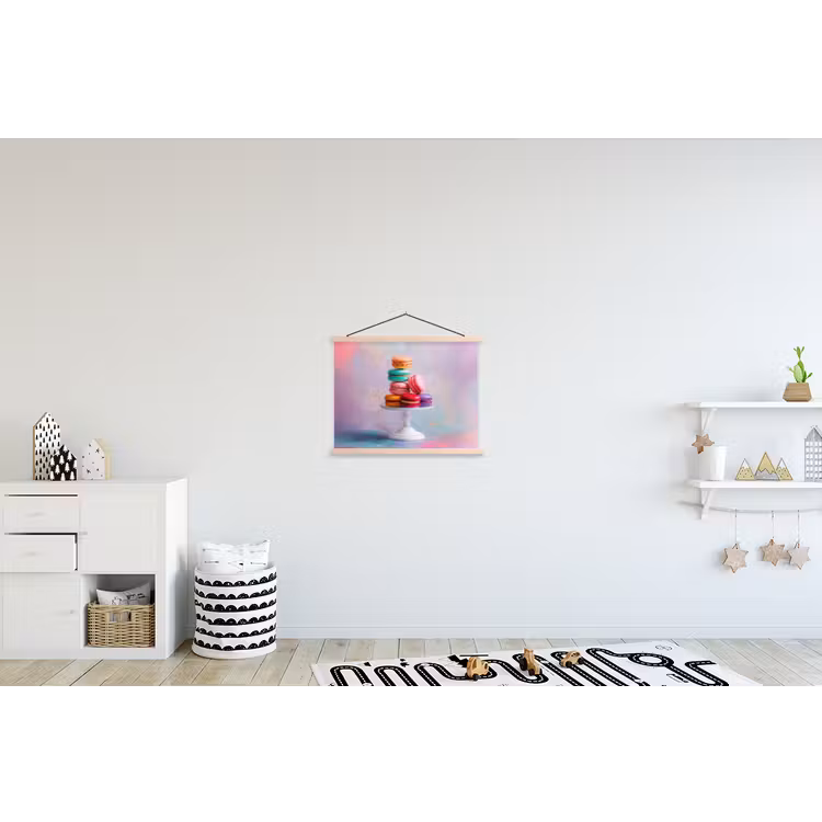 Macarons - Schaal - Pastel - Kleurrijk textielposter latten blank klein -kinderkamer