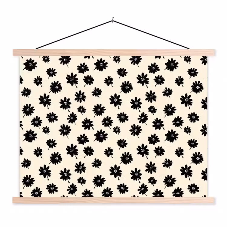 Madeliefjes - Grafisch - Zwart - Beige textielposter latten blank klein 122 -3d