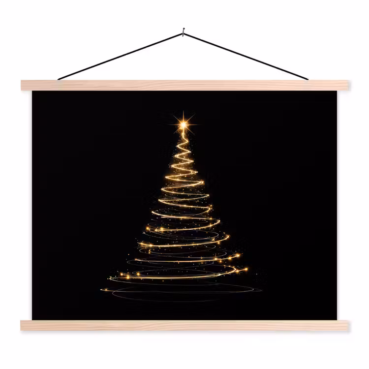 Magisch - Kerstboom - Lichtspiralen - Zwart textielposter latten blank klein -3d