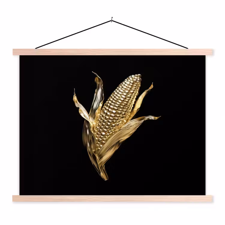 Mais - Eten - Goud - Zwart textielposter latten blank klein -3d