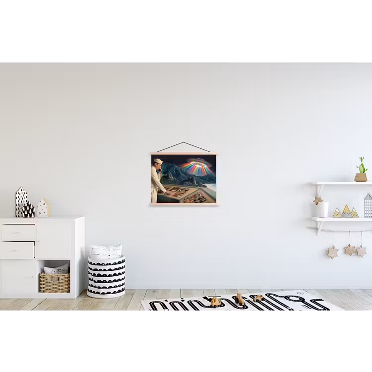 Schoolplaat - Man - Controlekamer - Strand - Man - Controlekamer - Strand textielposter latten blank klein