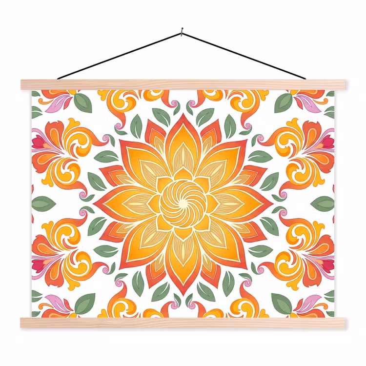 Mandala - Bloemen - Decoratie - Kleurrijk - Abstract textielposter latten blank klein -3d