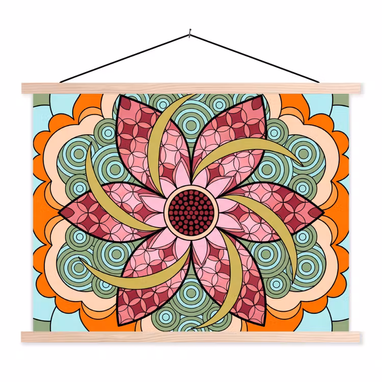 Mandala - Geometrisch - Kunst - Decoratief - Kleurrijk textielposter latten blank klein -3d