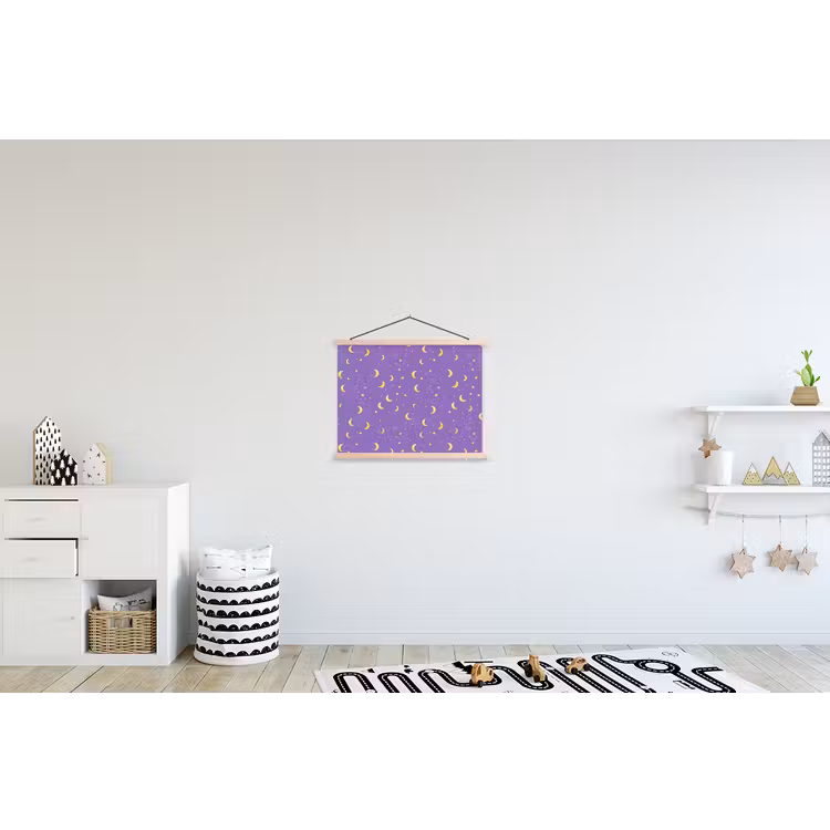 Manen - Sterren - Paars textielposter latten blank klein 122 -kinderkamer