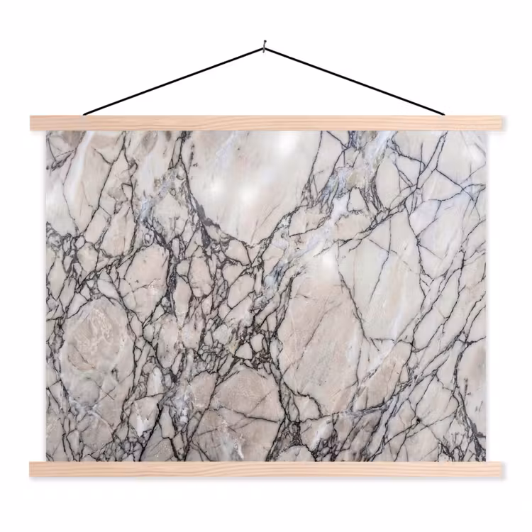 Marmer - Aderen - Patroon - Wit - Grijs textielposter latten blank klein -3d