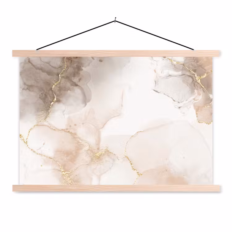 Marmer - Bruin - Gouden textielposter latten blank klein -3d