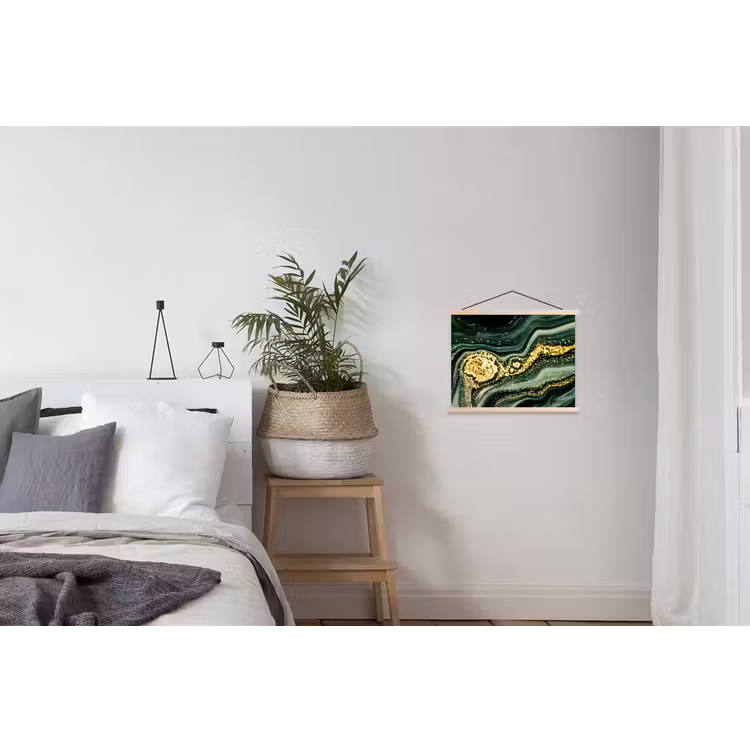 Marmer - Goud - Glitter - Groen - Marmerlook - Luxe textielposter latten blank klein -woonkamer