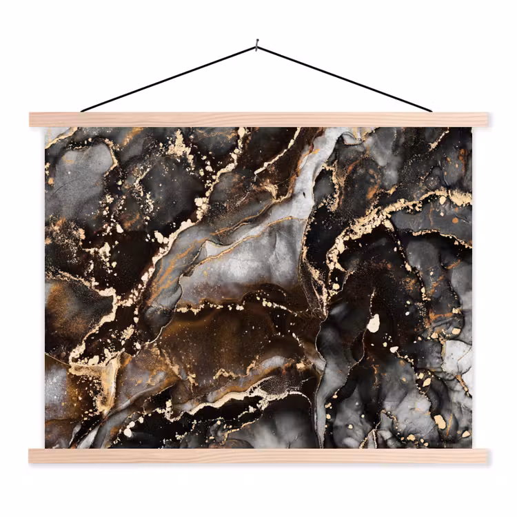 Marmer - Goud - Glitter - Luxe textielposter latten blank klein -3d