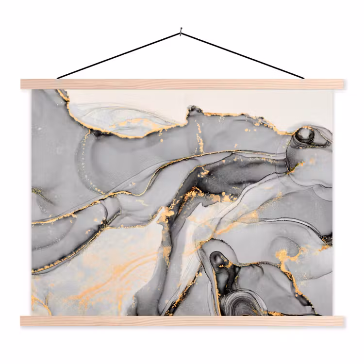 Marmer - Goud - Grijs textielposter latten blank klein -3d