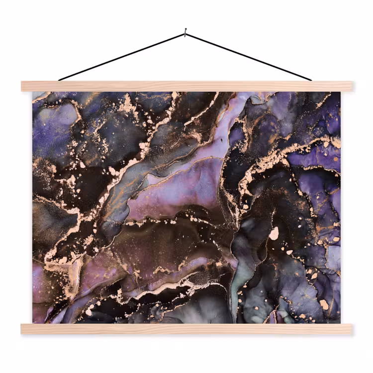 Marmer - Goud - Roze textielposter latten blank klein -3d