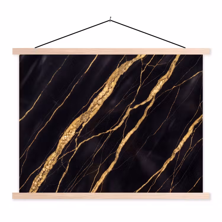 Marmer - Goud - Textuur - Abstract - Zwart textielposter latten blank klein -3d