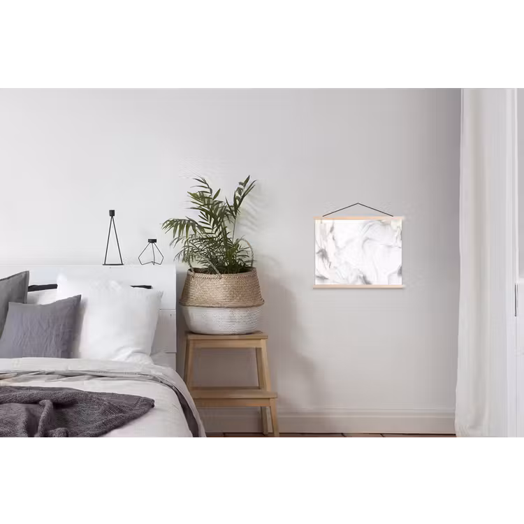 Marmer - Grijs - Wit - Abstract - Marmerlook textielposter latten blank klein -woonkamer