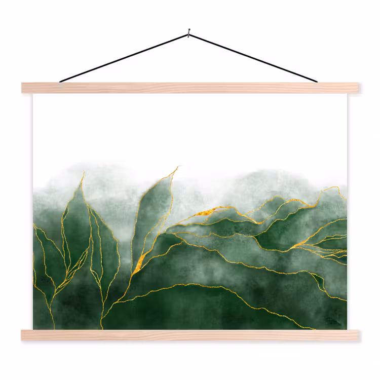 Marmer - Groen - Luxe - Goud - Marmerlook textielposter latten blank klein -3d