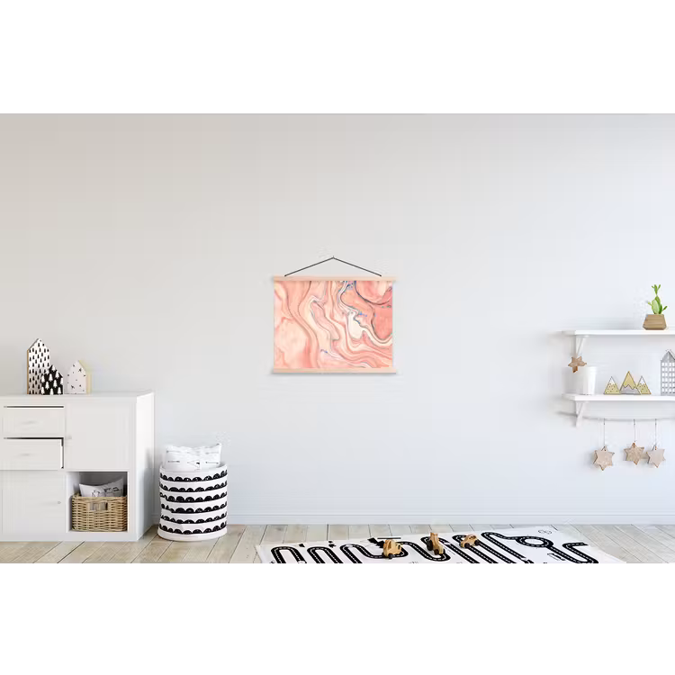 Marmer - Pastel - Roze - Blauw - Marmerlook - Abstract textielposter latten blank klein -kinderkamer