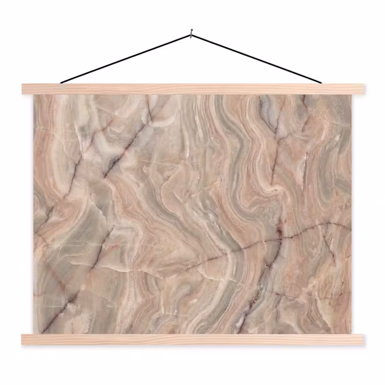 Marmer - Patroon - Abstract - Beige - Groen textielposter latten blank klein -3d