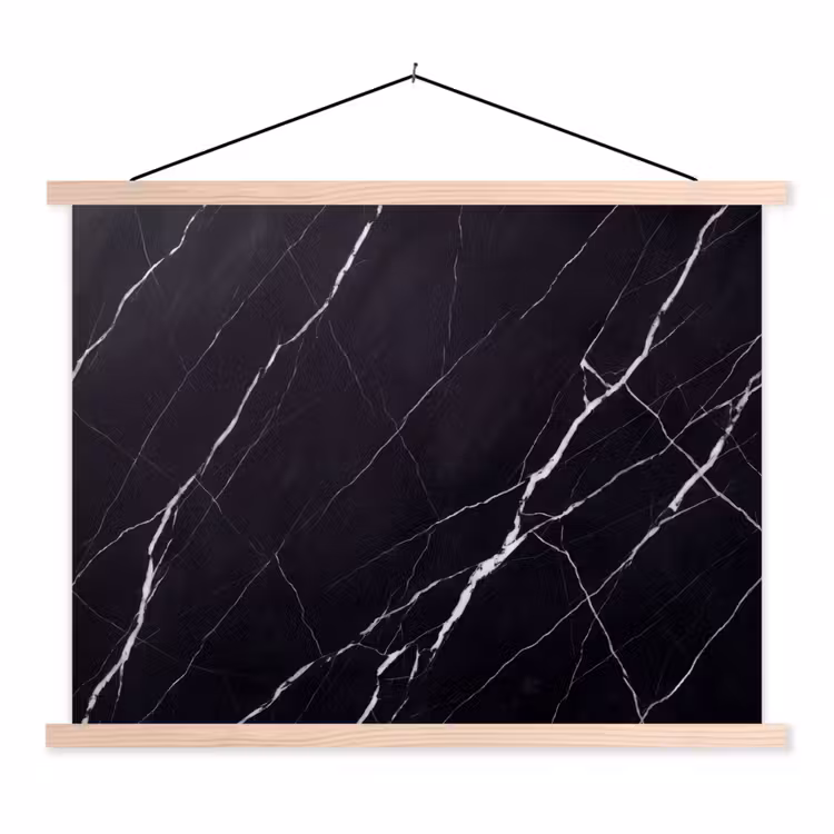 Marmer - Patroon - Abstract - Modern - Zwart textielposter latten blank klein -3d