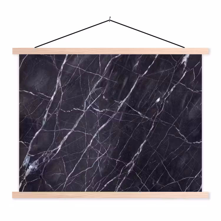 Marmer - Patroon - Modern - Zwart - Wit textielposter latten blank klein -3d