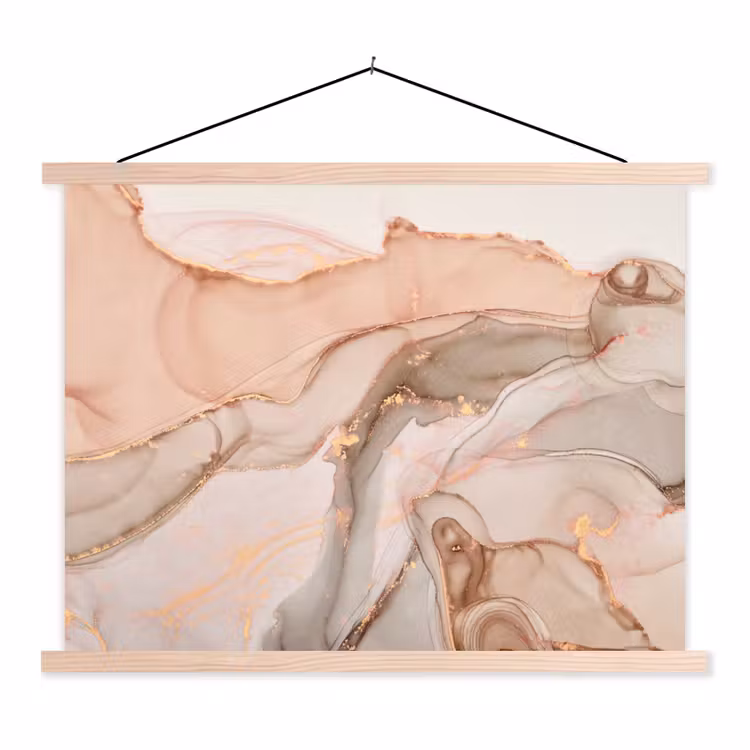 Marmer - Roze - Rosé textielposter latten blank klein -3d