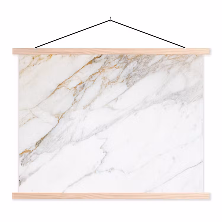 Marmer - Steen - Wit - Goud - Marmerlook - Steen - Luxe textielposter latten blank klein -3d