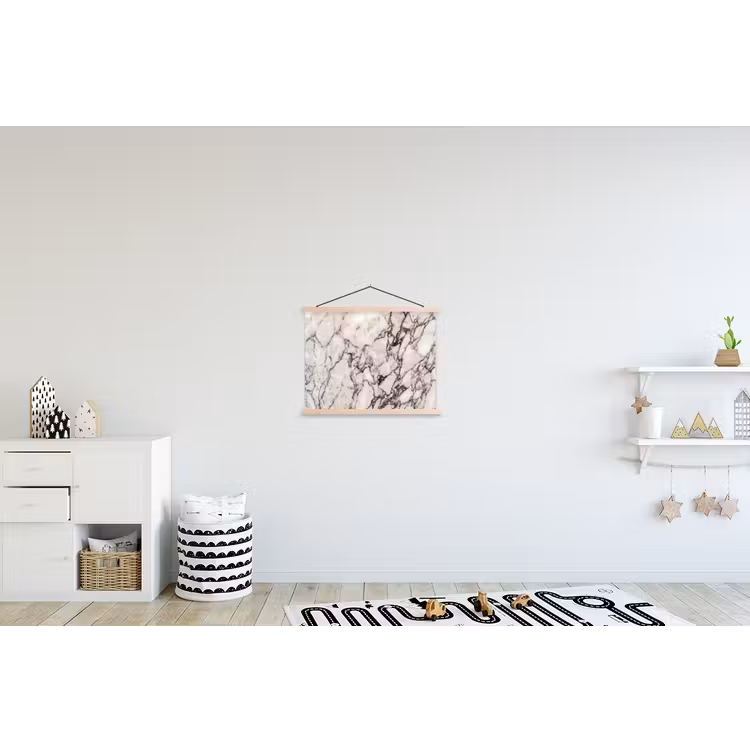Marmer - Textuur - Abstract - Wit - Bruin textielposter latten blank klein -kinderkamer