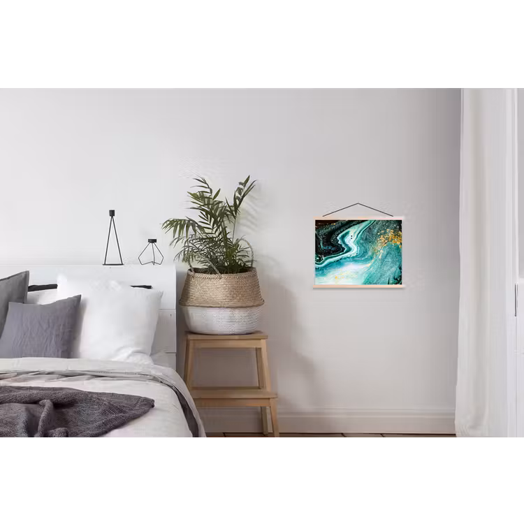 Marmerlook - Blauw - Goud - Glitter - Luxe - Marmer textielposter latten blank klein -woonkamer