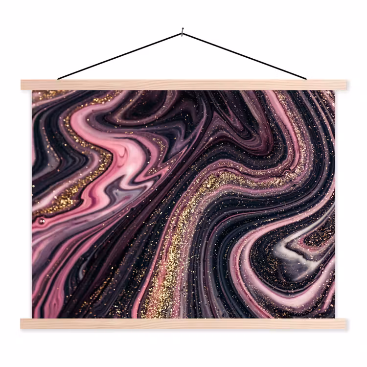 Marmerlook - Roze - Paars - Goud - Luxe - Marmer textielposter latten blank klein -3d