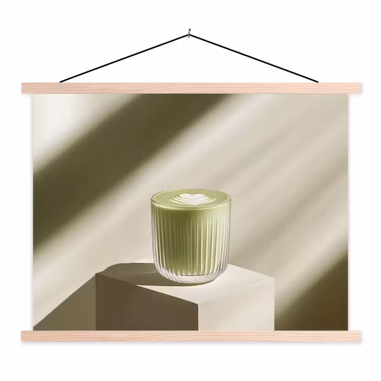 Matcha - Glas - Groen - Minimalistisch textielposter latten blank klein -3d