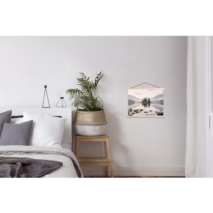 Meer - Bergen - Landschap - Groen textielposter latten blank klein -woonkamer