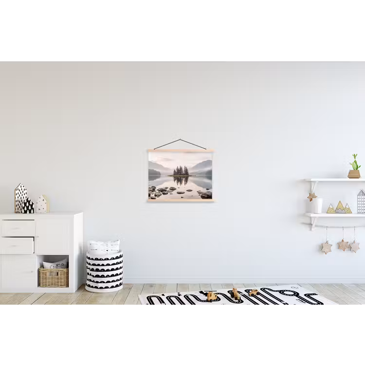 Meer - Bergen - Landschap - Groen textielposter latten blank klein -kinderkamer