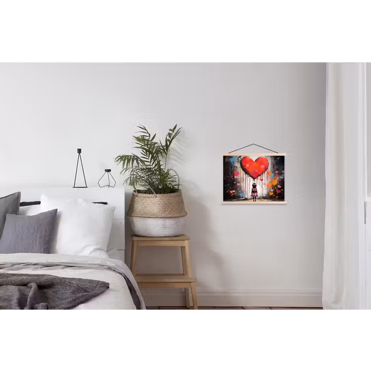 Meisje - Hart - Graffiti - Kunst - Kleuren - Rood textielposter latten blank klein -woonkamer