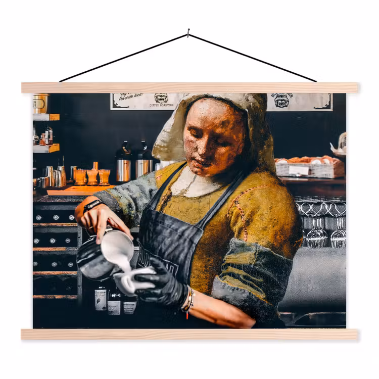 Melkmeisje - Barista - Koffie - Vintage - Kunst - Abstract - Schilderij - Oude meesters textielposter latten blank klein -3d