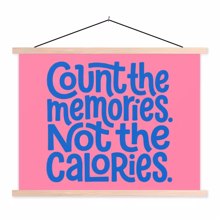Memories - Roze - Blauw - Quote textielposter latten blank klein -3d
