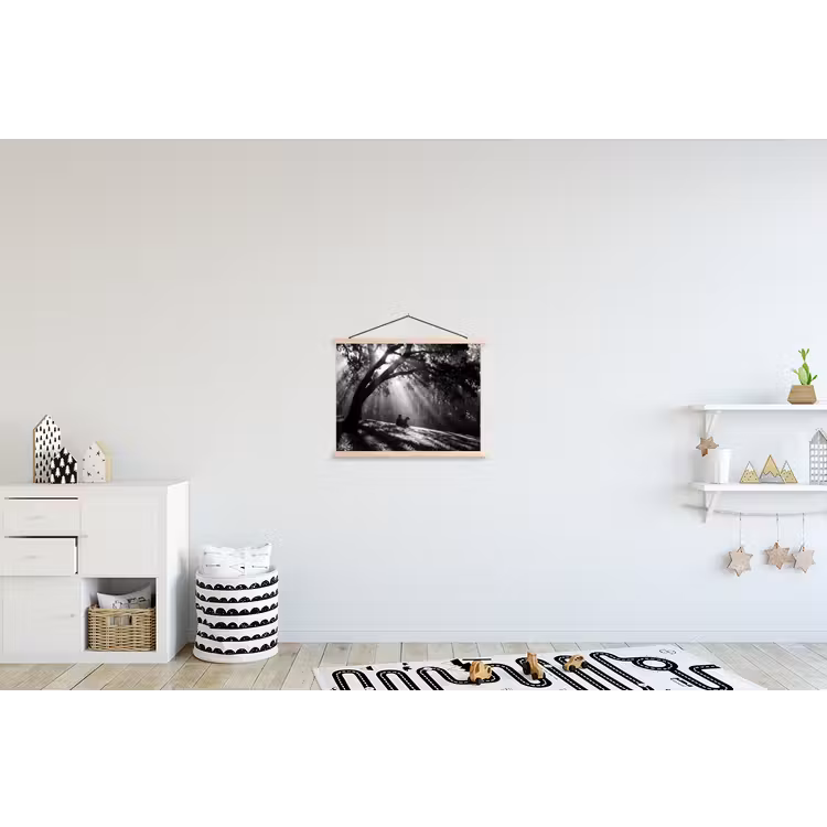 Mens - Hond - Natuur - Zwart-wit - Silhouet textielposter latten blank klein -kinderkamer