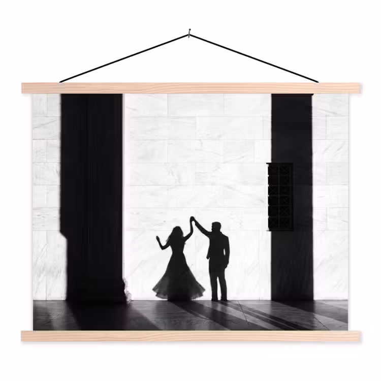 Mensen - Schaduw - Dans - Zwart-wit - Liefde textielposter latten blank klein -3d