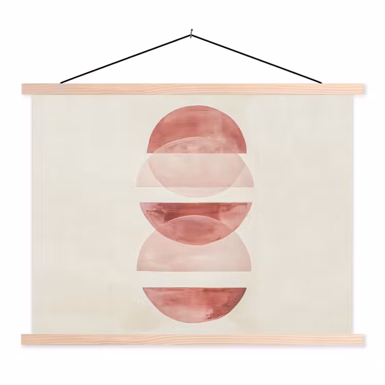 Minimalistisch - Cirkels - Roze textielposter latten blank klein -3d