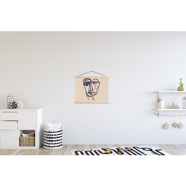 Minimalistisch - Lijnillustratie - Beige - Donkerblauw textielposter latten blank klein -kinderkamer