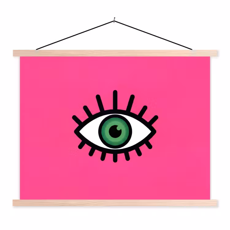 Minimalistisch - Oog - Roze textielposter latten blank klein -3d