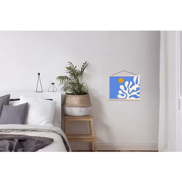 Minimalistisch - Organisch patroon - Blauw textielposter latten blank klein -woonkamer