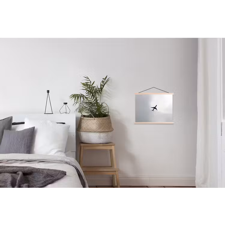 Minimalistisch - Silhouet - Zwart - Vliegtuig textielposter latten blank klein -woonkamer