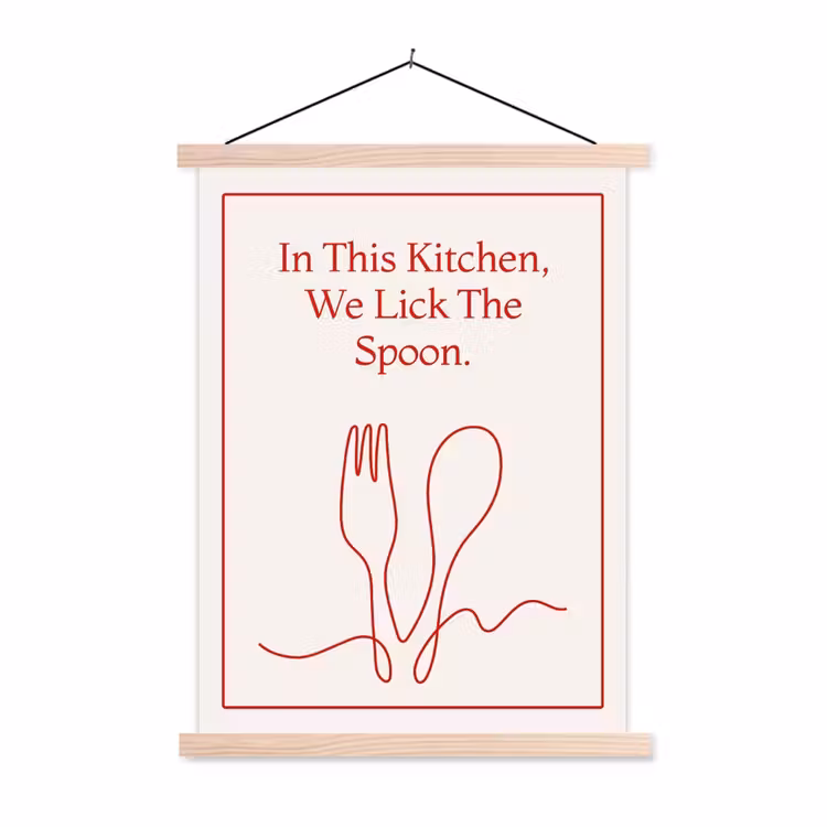 Minimalistisch - Vork - Lepel - Lijntekening textielposter latten blank klein -3d